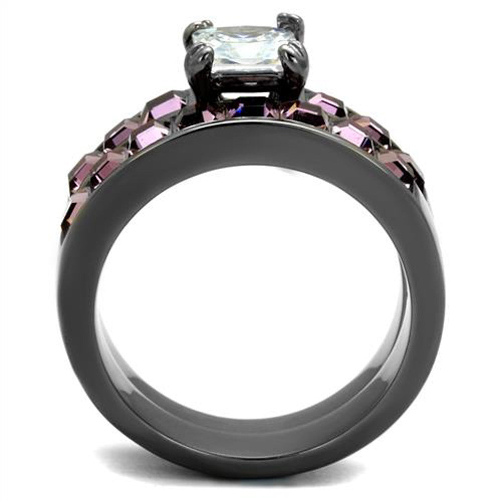 ARTK61206LJ Stainless Steel Women's 3.75 Ct Princess Cut AAA CZ Light Black Wedding Ring Set